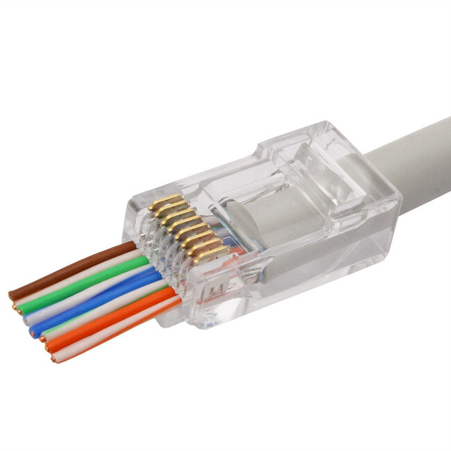ROLINE RJ45-stekker, niet-afgeschermd, Cat.6/6A (klasse E/EA), Pass-Through, voor massieve/soepele draad, 10 stuks