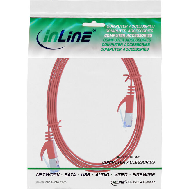 InLine® Patchkabel plat, U/FTP, Cat.6A, rood, 2 m