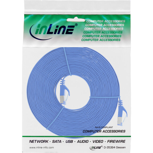 InLine® Patchkabel plat, U/FTP, Cat.6A, blauw, 5 m
