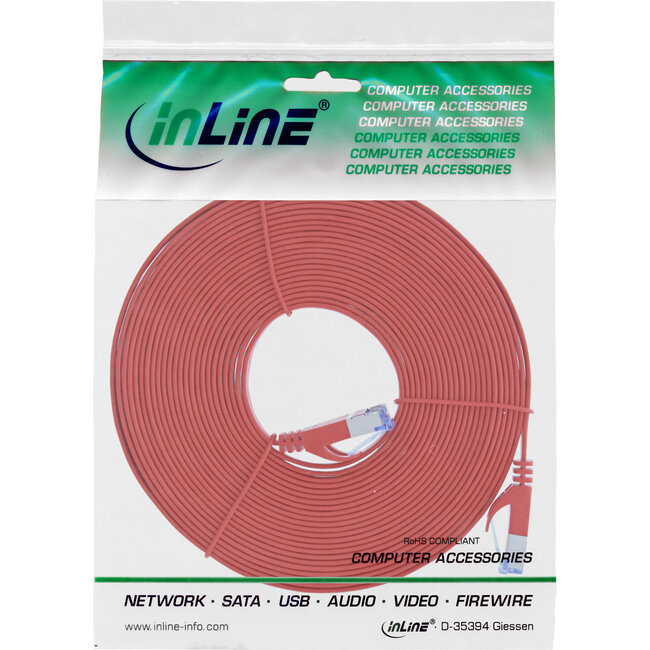 InLine® Patchkabel plat, U/FTP, Cat.6A, rood, 7 m