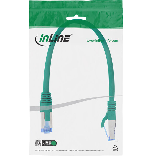 InLine® Patchkabel, S/FTP (PiMf), Cat.6A, halogeenvrij, groen, 0,3m