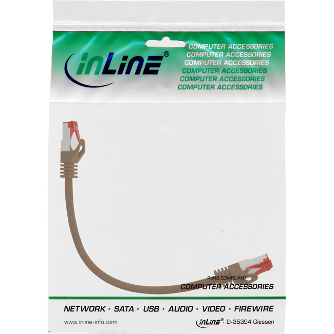 InLine® Patchkabel, S/FTP (PiMf), Cat.6, 250 MHz, PVC, koper, bruin, 0,3m