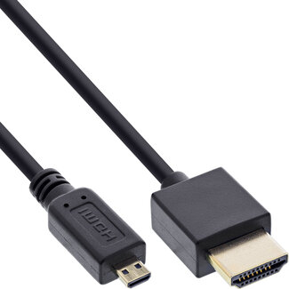 InLine InLine® HDMI Superslim kabel A naar D, HS met ethernet,Premium,zwart/goud, 1,8m