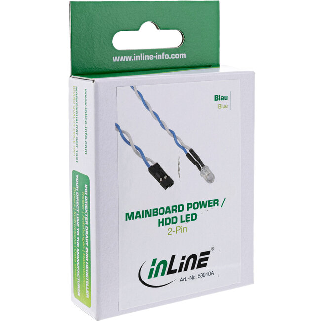 InLine® HDD LED / Power LED voor aansluiting op moederbord, blauw, 5mm, 0,8m