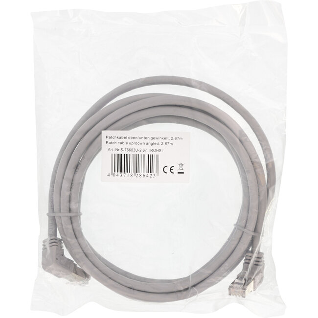 InLine® Patchkabel boven/onder haaks, S/FTP (PiMf), Cat.6, PVC, grijs, 2,67m