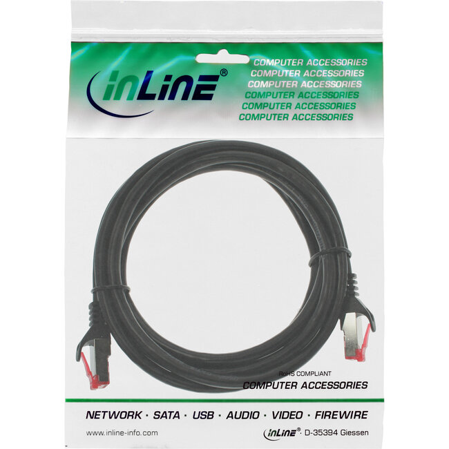 InLine® Patchkabel, S/FTP (PiMf), Cat.6, 250 MHz, PVC, CCA, zwart, 0,5m