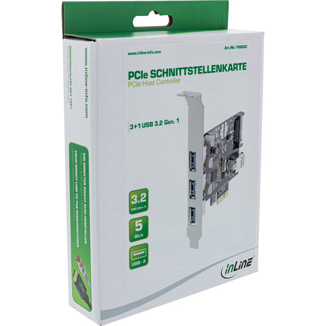 InLine® interfacekaart, 3x+1x USB 3.2 Gen.1, PCIe, SATA + LP slot bracket