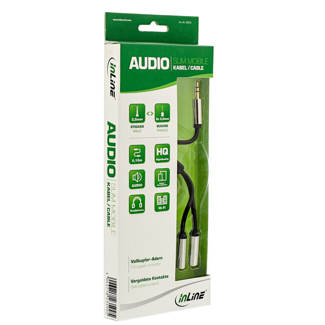 InLine® Audio Y-kabel jack 3,5mm male naar 2x jack female, 0,15m