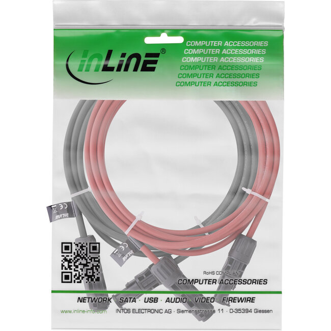 InLine® Solar kabelverlengset incl. solarstekker 4mm² zwart/rood 7,5m