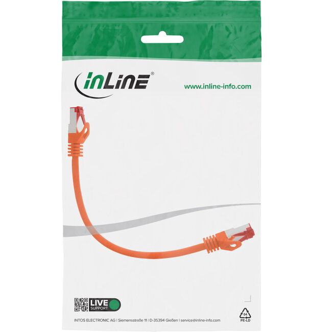InLine® Patchkabel, S/FTP (PiMf), Cat.6, 250 MHz, PVC, koper, oranje, 0,25m