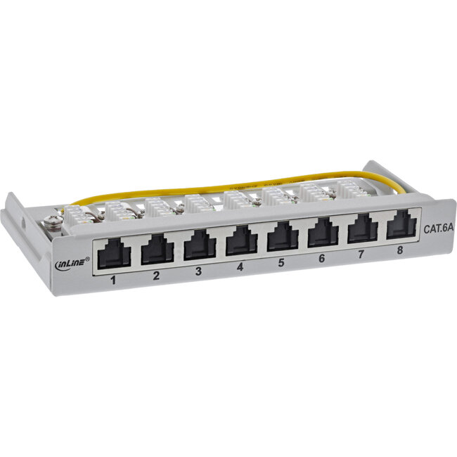 InLine® Patchpaneel Cat.6A 0,5U 8-voudig, tafel/wand/rail, grijs,stofbescherming