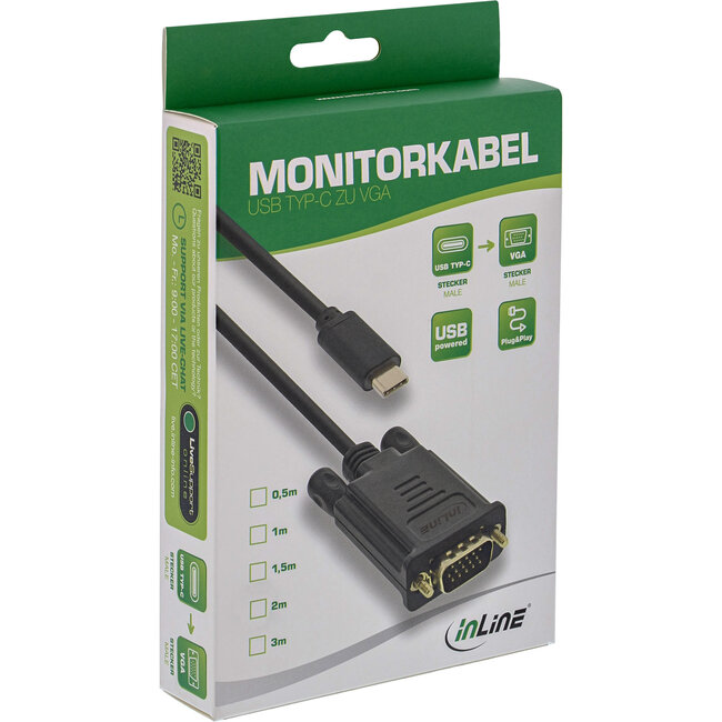 InLine® USB Display kabel, USB-C male naar VGA male, 2m
