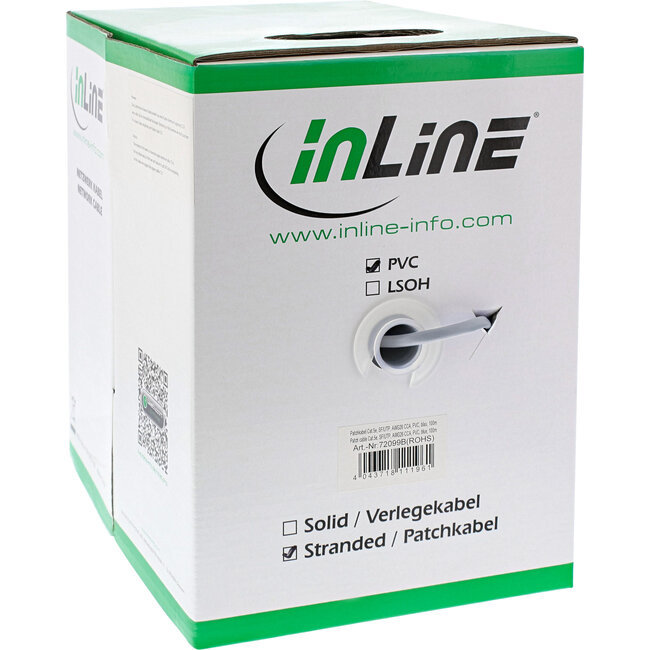 InLine® Patchkabel Cat.5e, grijs, SF/UTP, AWG26, CCA, PVC, 100m
