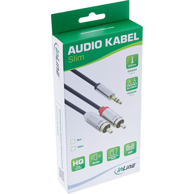 InLine® Slim audiokabel jack 3,5mm male naar 2x cinch male, 1m