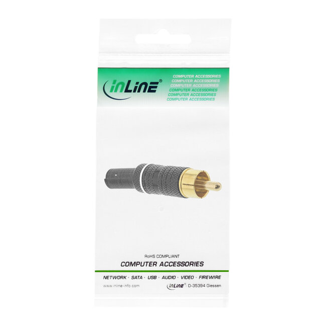 InLine® RCA-stekker soldeerversie, metaal zwart, ring wit, voor 6 mm kabel