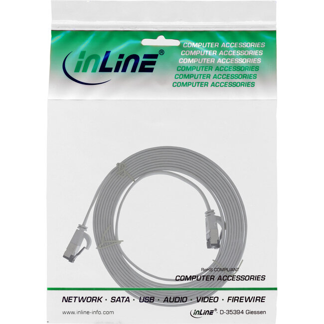 InLine® Patchkabel plat, U/FTP, Cat.8.1, TPE halogeenvrij, grijs, 3m