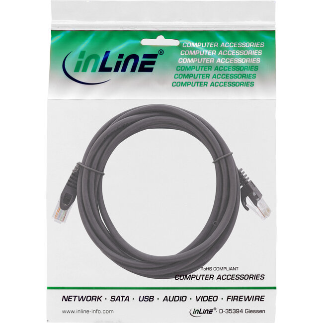 InLine® Patchkabel, U/UTP, Cat.5e, zwart, 0,5m