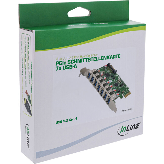 InLine® interfacekaart, 7x USB-A 3.2 Gen.1, PCIe, SATA-voeding, VL805