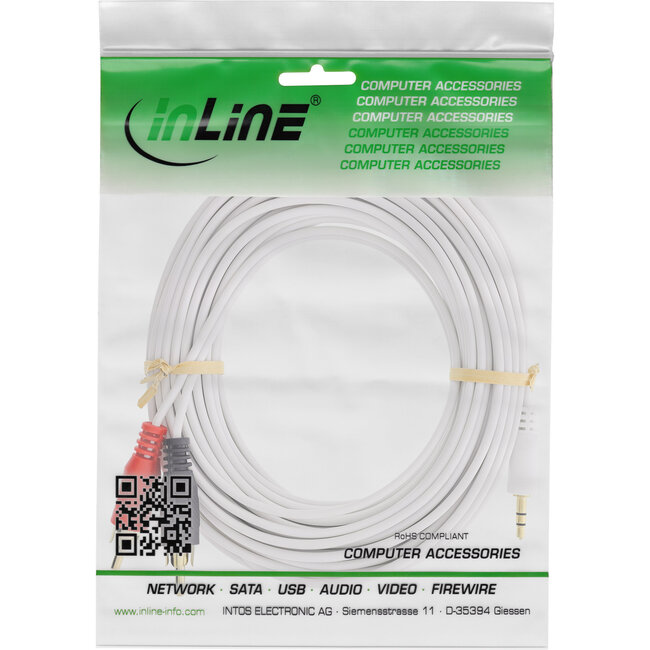 InLine® RCA/jack-kabel, 2x RCA-stekker naar 3,5mm jack-stekker, 2m