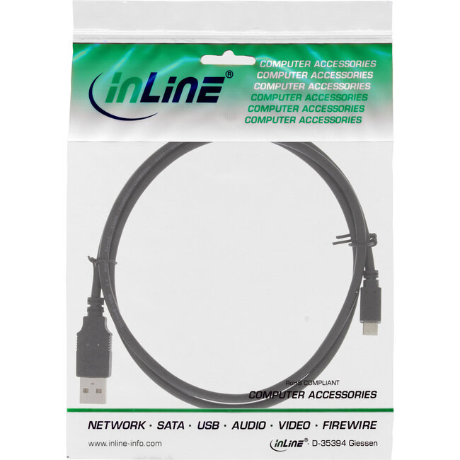 InLine® Micro-USB 2.0 kabel, snellaadkabel, USB-A male/Micro-B male, zwart, 1,8m