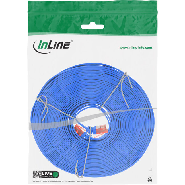 InLine® Patchkabel plat, U/UTP, Cat.6, blauw, 15m