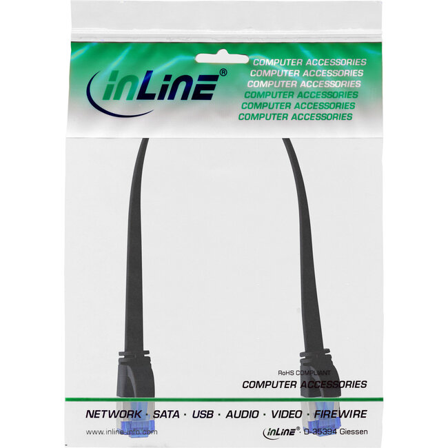 InLine® Patchkabel plat, U/FTP, Cat.6A, TPE halogeenvrij, zwart, 0,3m