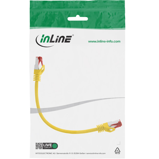 InLine® Patchkabel, S/FTP (PiMf), Cat.6, 250 MHz, PVC, koper, geel, 0,25m