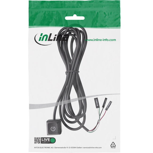 InLine® Computer Power-Switch Remote-kabel, zwart, 2 m