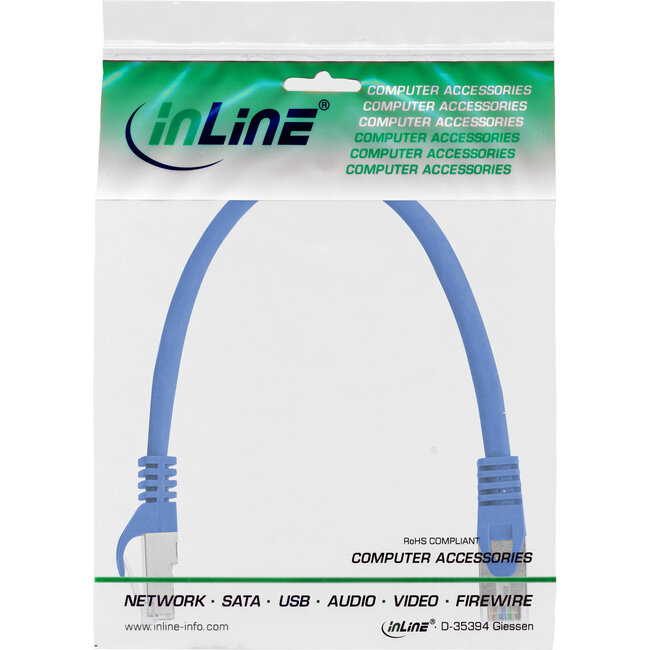 InLine® Patchkabel, SF/UTP, Cat.5e, blauw, 0,25m