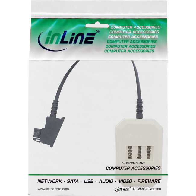 InLine® TAE-adapter, TAE-F male naar TAE NFN + RJ11 (6P4C) female, 0,2m