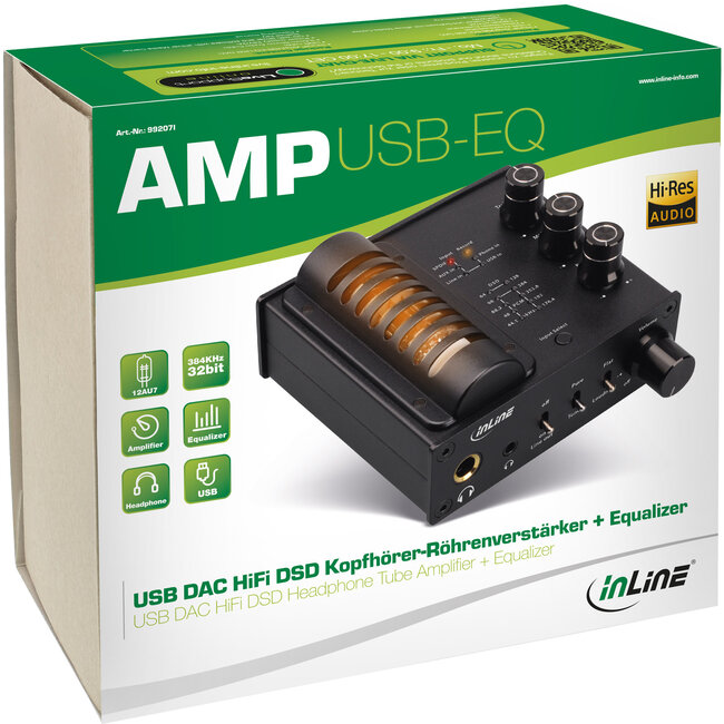 InLine® AmpUSB-EQ, Hi-Res DSD hoofdtelefoonversterker + equalizer, USB DAC