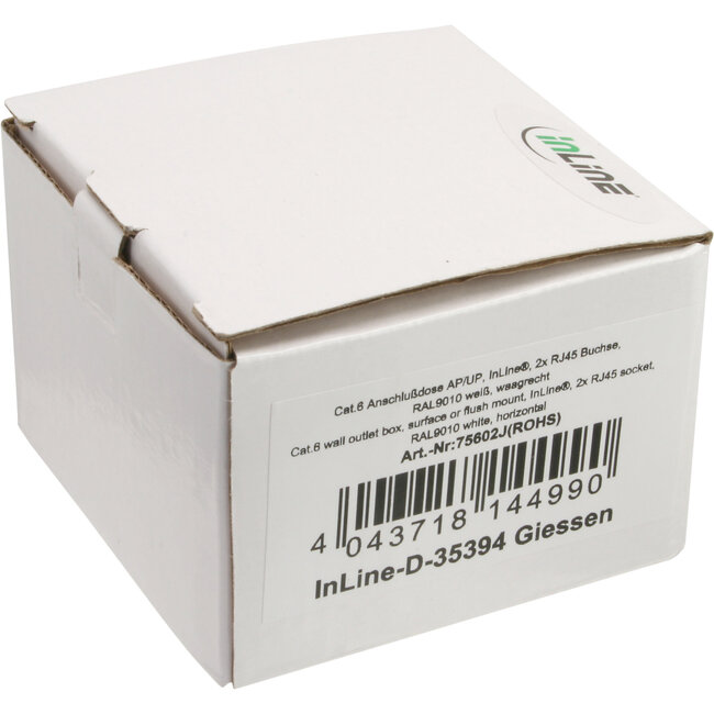InLine® Cat.6 aansluitdoos, AP/UP 2x RJ45 female, RAL9010, wit, verticaal