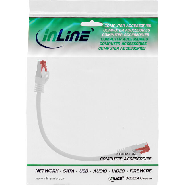 InLine® Patchkabel, S/FTP (PiMf), Cat.6, 250 MHz, PVC, CCA, wit, 0,25m