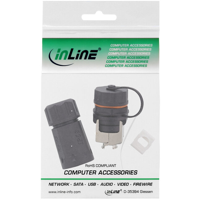 InLine® patchkabel koppeling, RJ45 Cat.6A, IP68, voor industrie, met stofkap