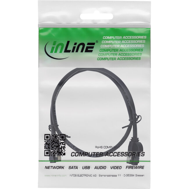 InLine® Patchkabel slim, U/FTP, Cat.8.1, TPE halogeenvrij, zwart, 0,25m