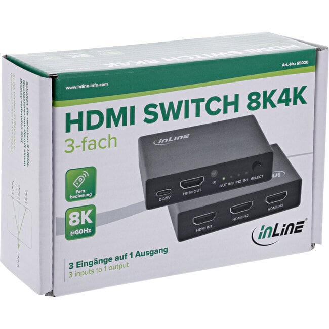 InLine® HDMI schakelaar, 3-weg, 8K4K@60Hz, HDCP 2.3
