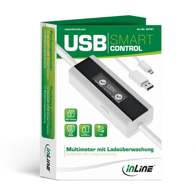 InLine® USB Smart Control, multimeter, laadcontrole, USB A naar Micro-B kabel