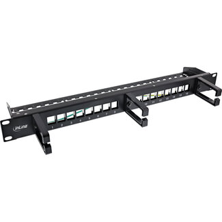 InLine InLine® 16-weg patchpaneel, Keystone leeg paneel met 3 beugels, 19", 1U, zwart