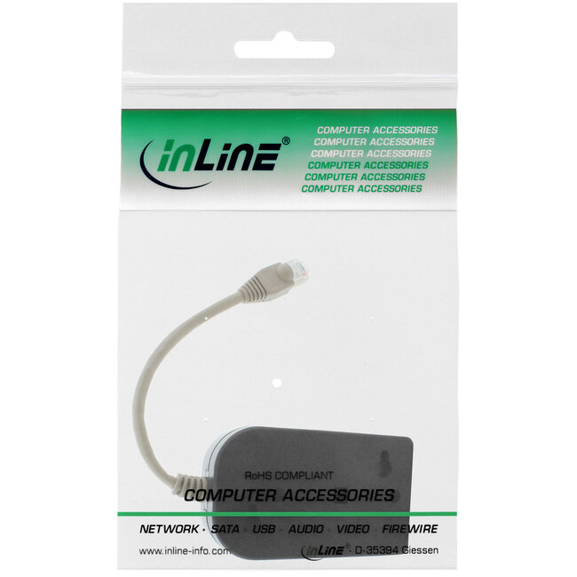 InLine® ISDN-verdeler, 8x RJ45-bussen, afsluitweerstanden, zwart, 15 cm