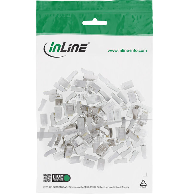 InLine® Modulaire stekker 8P8C RJ45 krimpen op ronde kabel, afgeschermd,100Stuks