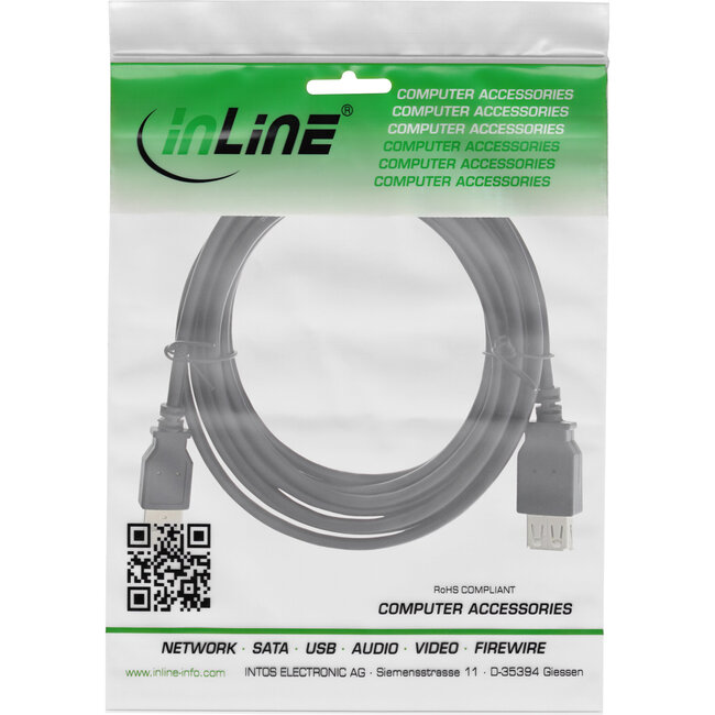InLine® USB 2.0-verlengkabel, stekker/contactdoos, type A, zwart, 2m