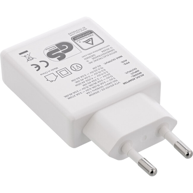 InLine® USB-voeding, oplader, enkele USB-C, PD, AVS, 65W, wit