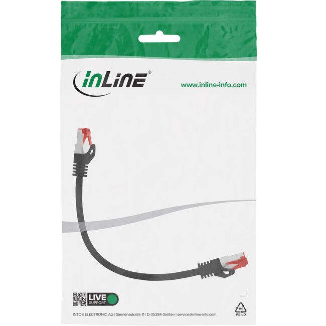 InLine® Patchkabel, S/FTP (PiMf), Cat.6, 250 MHz, PVC, koper, zwart, 0,3m