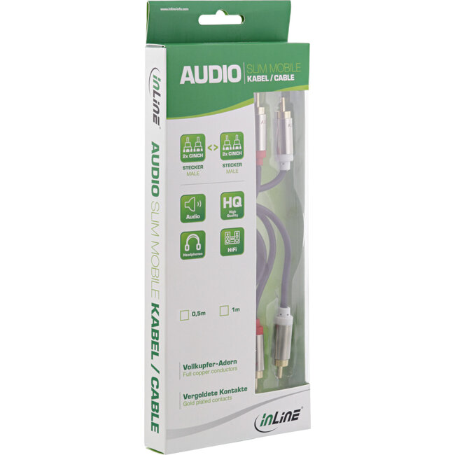 InLine® Slim audiokabel 2x Cinch male / male, stereo, 0,5m