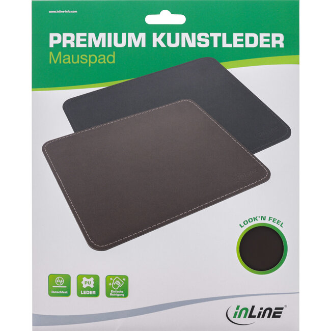 InLine® Muismat premium kunstleer bruin, 255x220x3mm