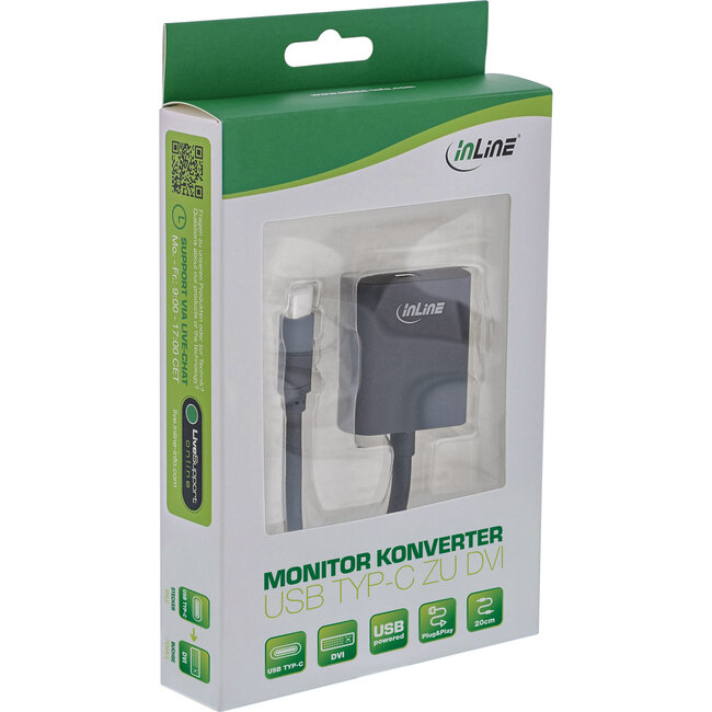 InLine® USB Display Converter, USB-C male naar DVI female, zwart