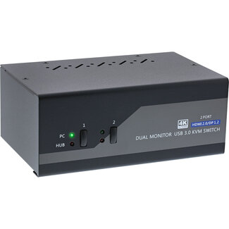 InLine InLine® 2-Poorts Desktop KVM Switch, Dual Monitor, DP+HDMI, 4K, USB 3.0, Audio