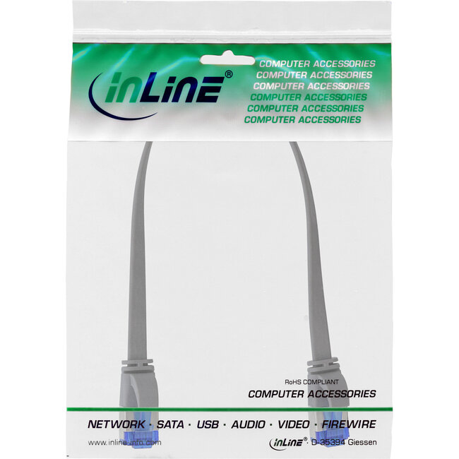 InLine® Patchkabel plat, U/FTP, Cat.6A, TPE halogeenvrij, grijs, 0,3m