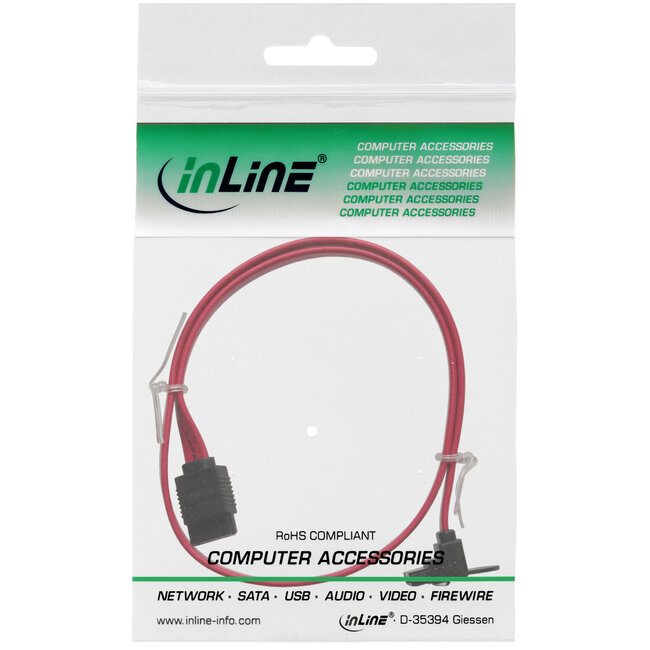 InLine® SATA 6Gb/s kabel, met kabelschoen, haaks, 0,3m