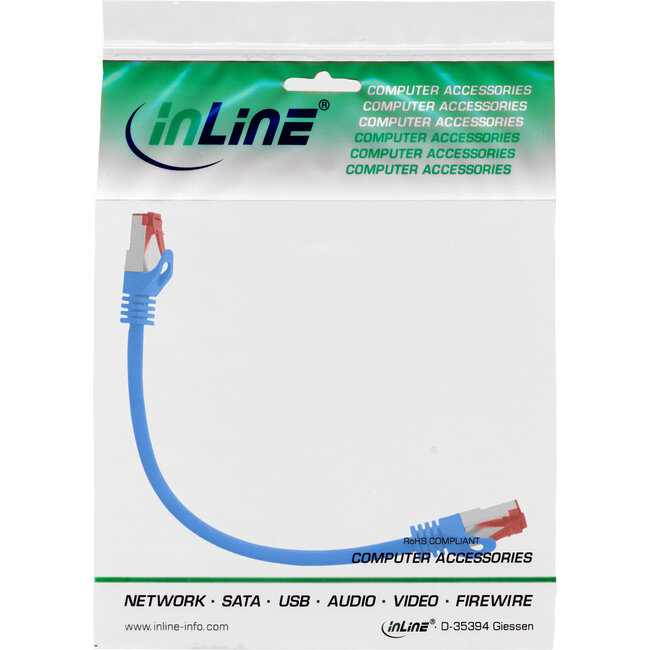 InLine® Patchkabel, S/FTP (PiMf), Cat.6, 250 MHz, PVC, koper, blauw, 0,25m